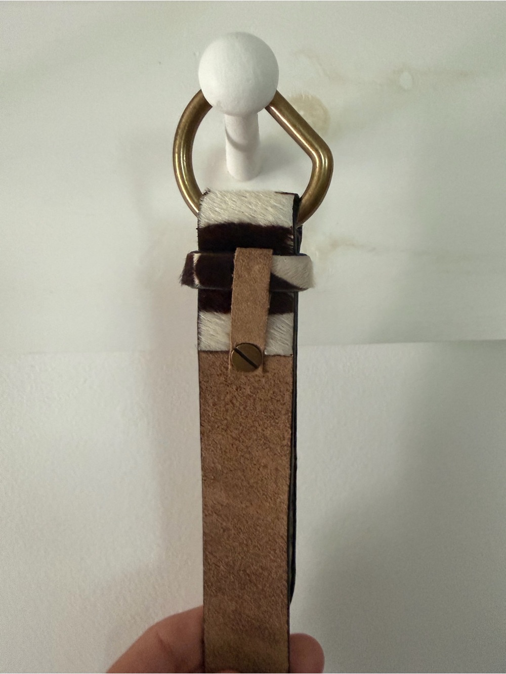 J. Crew Zebra Haircalf Belt in Black and Cream with Brass D-Ring. Women Medium - Picture 5 of 6